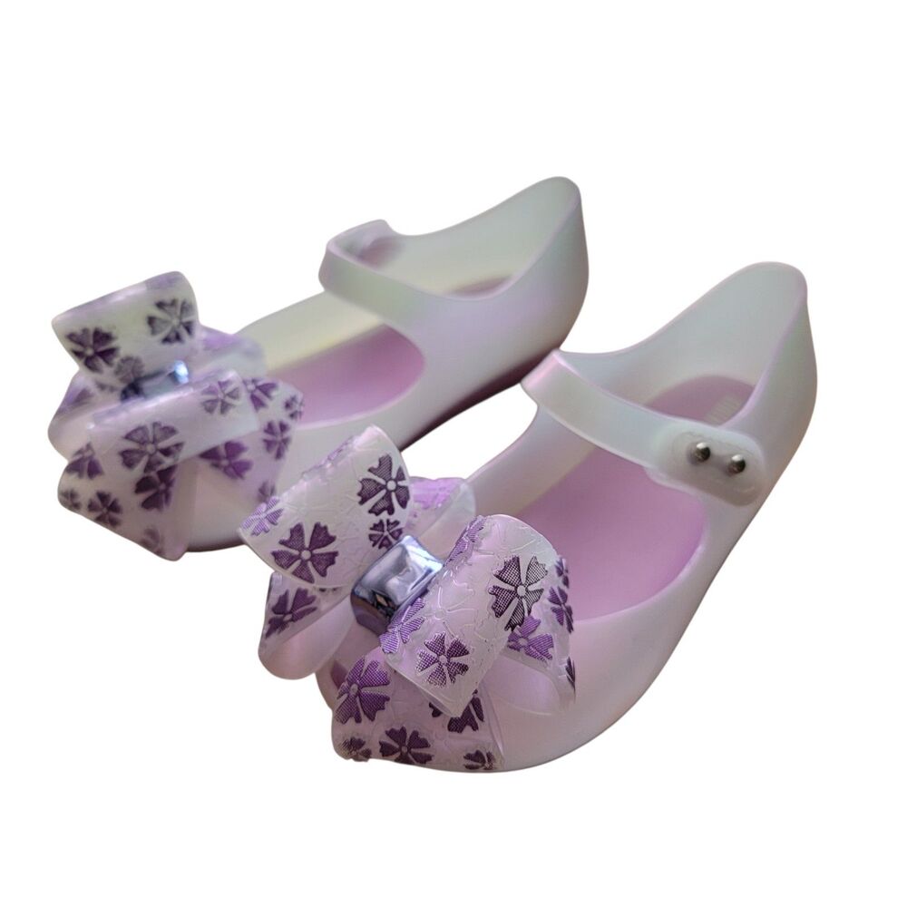 Mini Melissa Flat Jelly Shoes In Purple Pearl Size 10 With Snowflake Bow